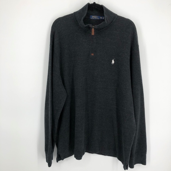 Polo‎ Ralph Lauren Mens Sweatshirt Size XXL Charcoal Gray 1/4 Zip Soft Cotton - Picture 1 of 14